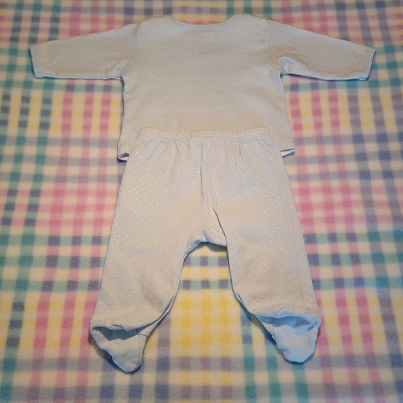 LITTLE TOTS 🐾 2pc Blue 'n White Embroidered Doggie Silver Polka Dot Outfit 0-3M - Picture 9 of 17